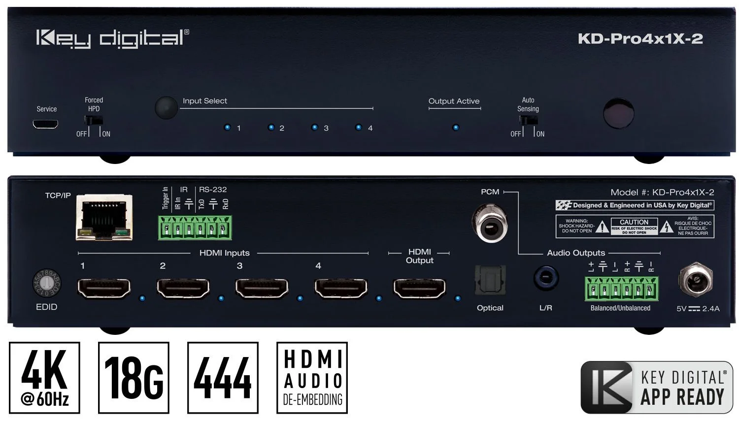 KD-Pro4x1X-2, 4 Inputs to 1 Output HDMI Switcher