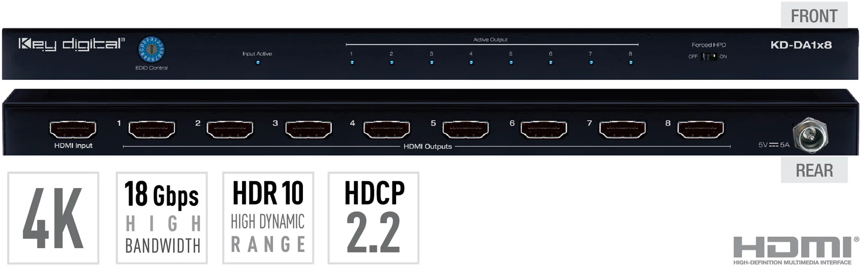 KD-DA1x8, 1 Input to 8 Outputs HDMI Distri
