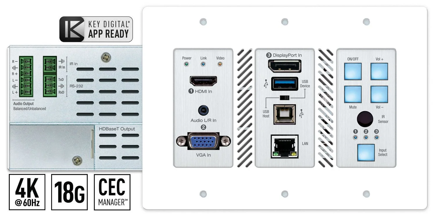 KD-X3x1WUTx, 3x1 4K 18G 428 ft (100m) HDBaseT Transmitter