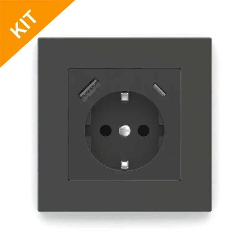 EK-PWS-DE-USB, stikk. m/ramme i graphite til 71serien (deep)