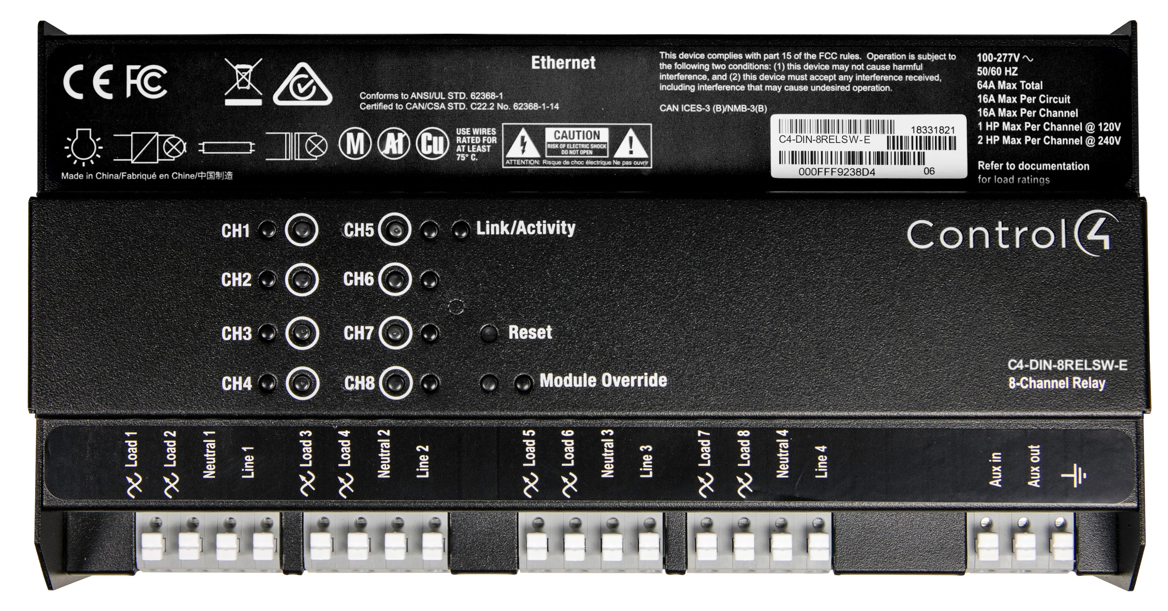 C4-DIN-8RELSW-E, 8-Channel 16Amp Relay