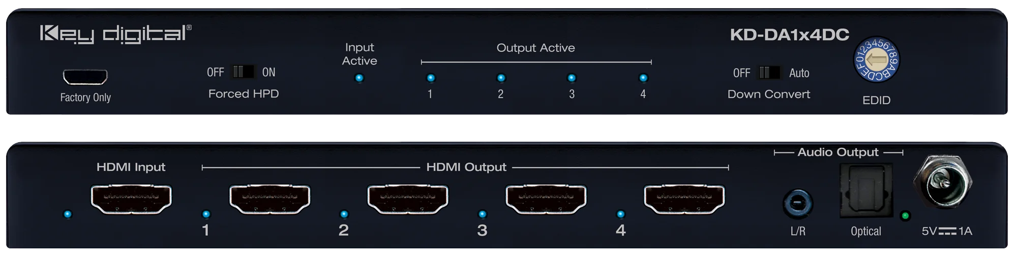KD-DA1x4DC, 1x4 4K 18G HDMI Distribution Amplifier