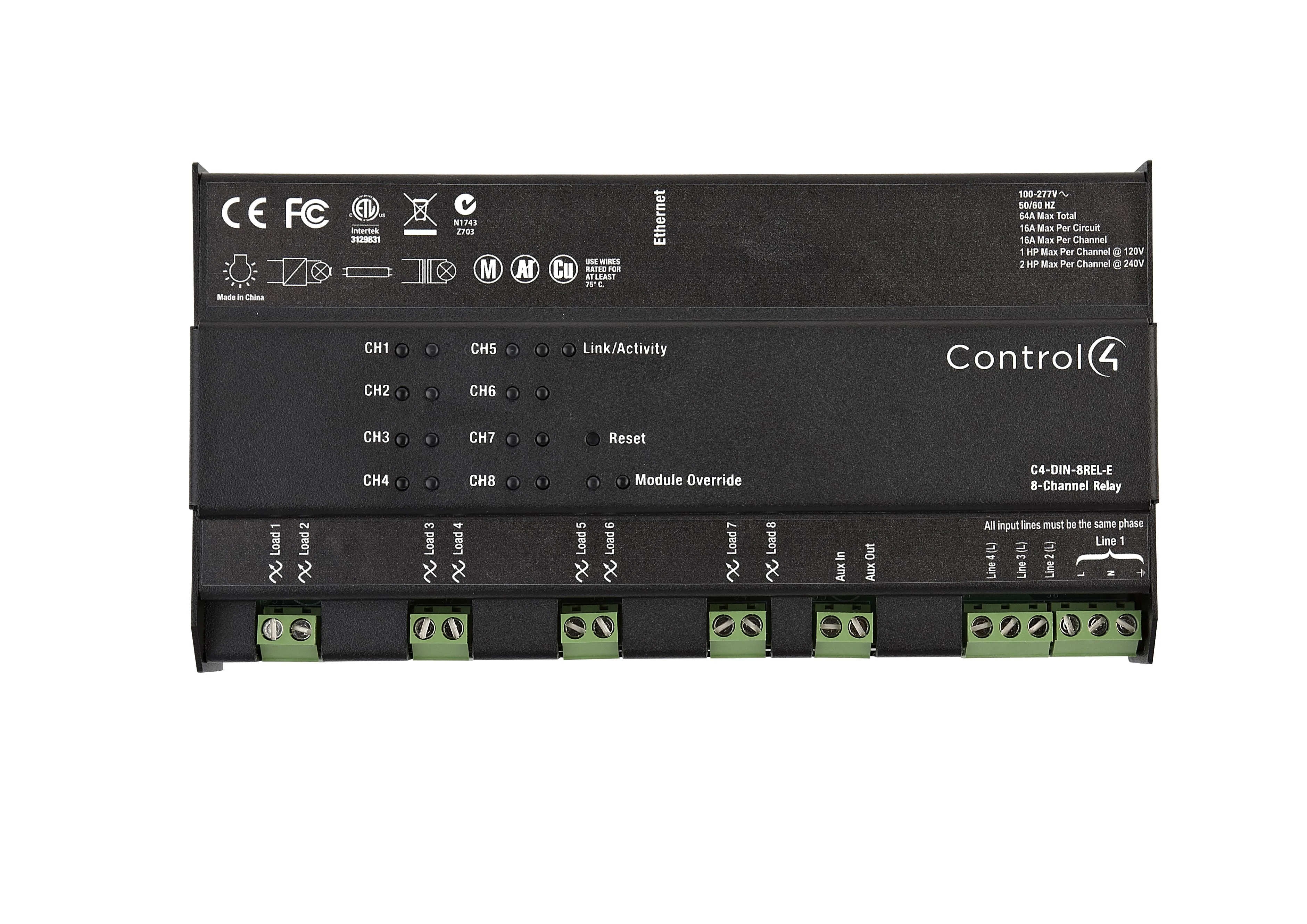 C4-DIN-8REL-E2, 8-Channel 16Amp Relay