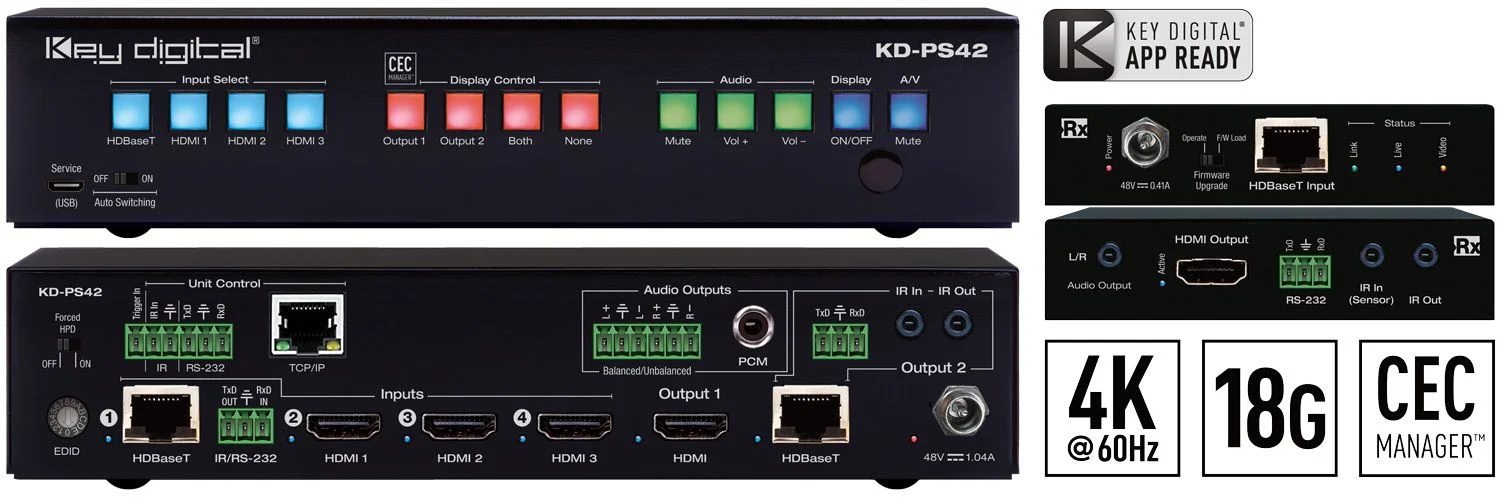 KD-PS42, 4K/18G Presentation Switcher with 4 Inputs