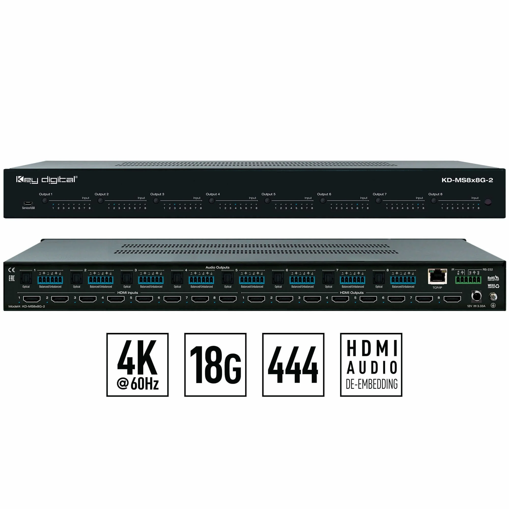KD-MS8x8G-2, 8x8 4K/18G HDMI Matrix Switcher
