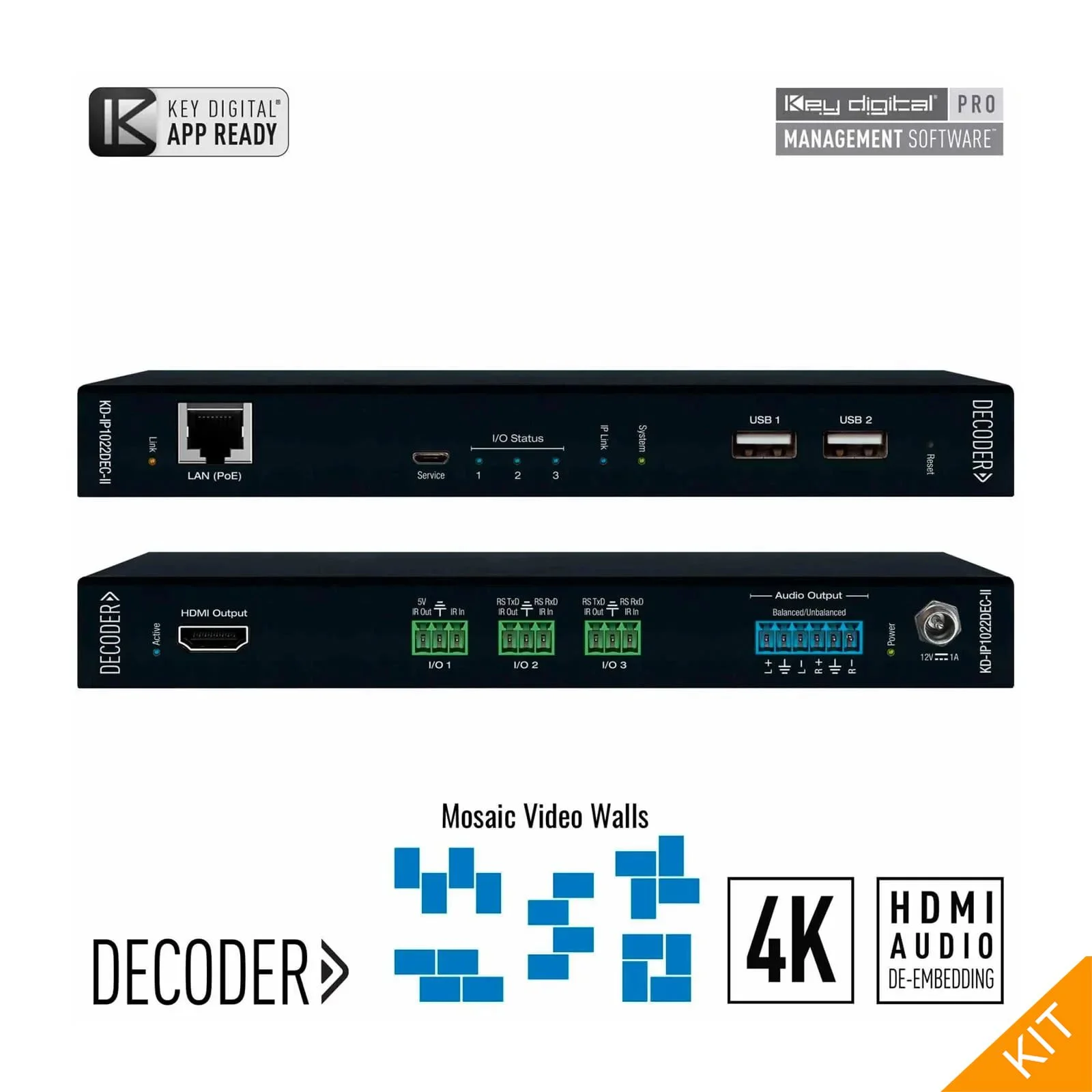 KD-IP1022DEC-II, 4K UHD AV over IP Decoder with Indep. Video