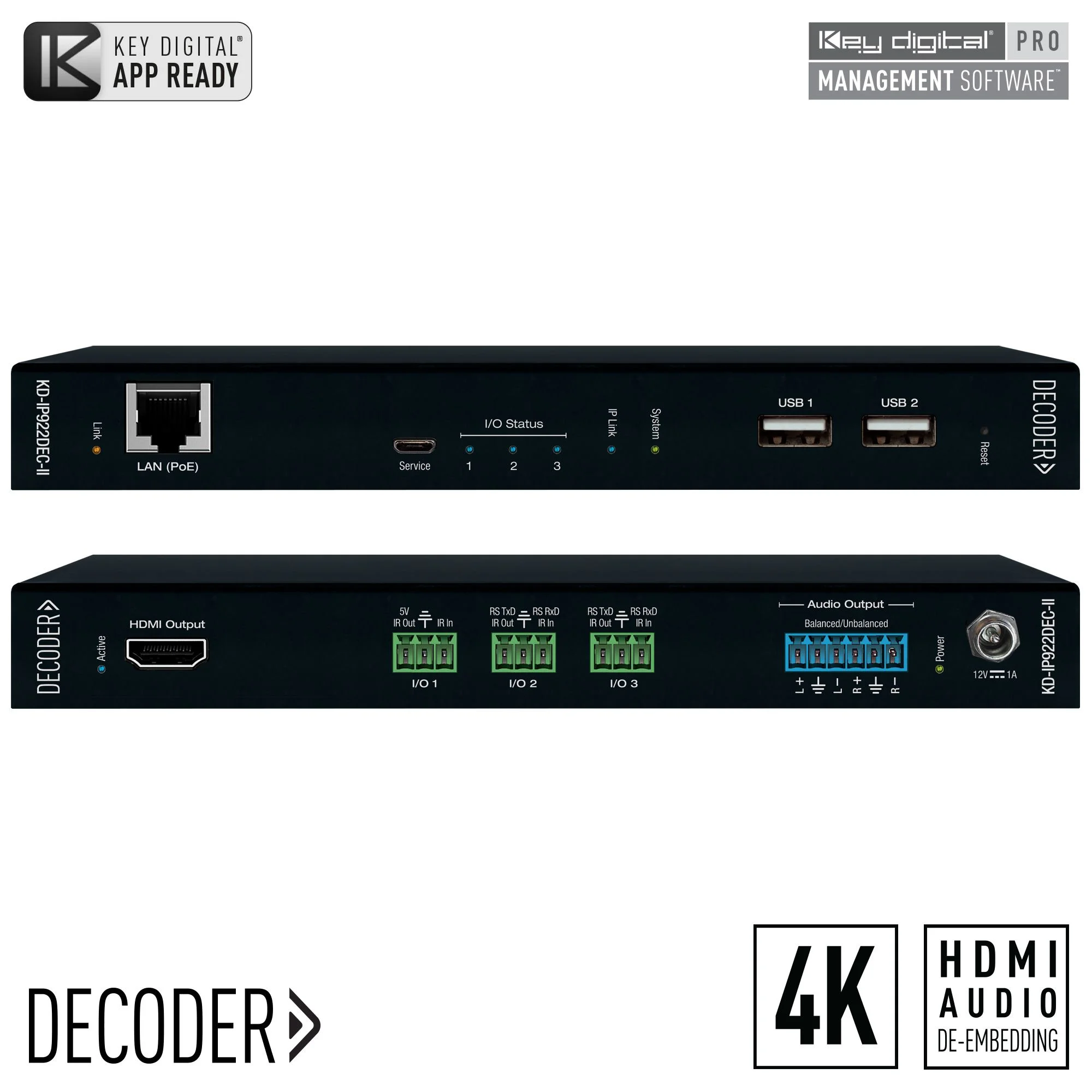 KD-IP922DEC-II, 4K AV over IP System Decoder with PoE, stk