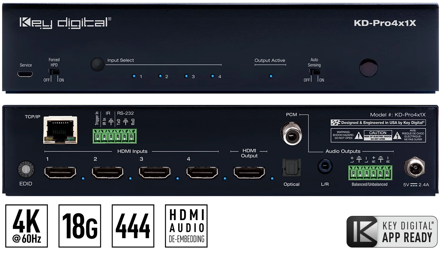 KD-Pro4x1x, 4 Inputs to 1 Output HDMI Switcher