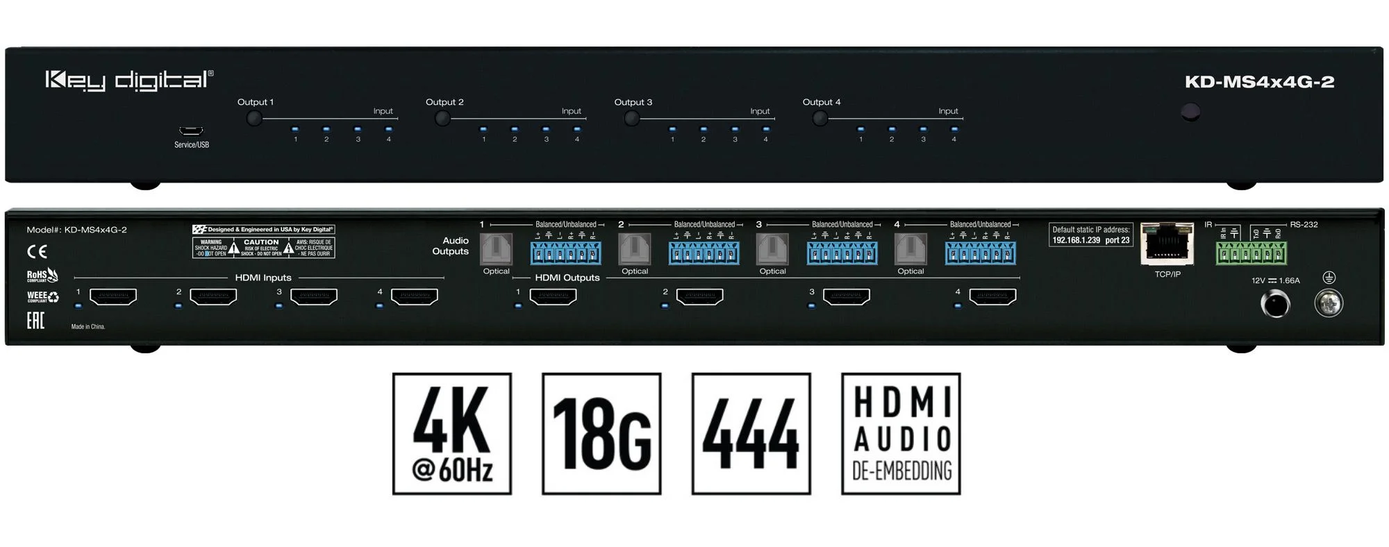KD-MS4X4G-2, 4x4 4K/18G HDMI Matrix Switcher