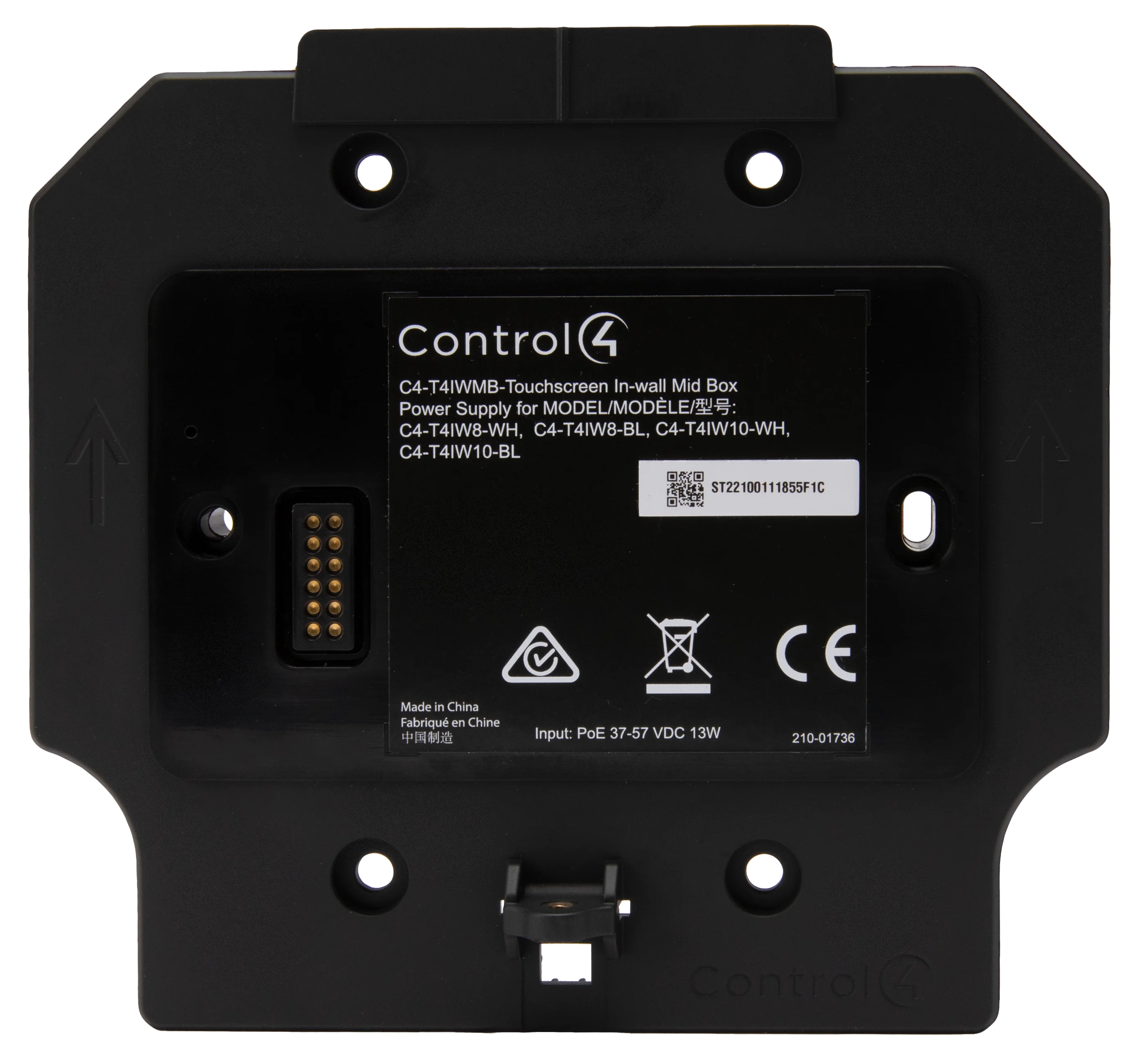 C4-T4IWMB-POE, PoE-Powered Mid-Box for T4 In-Wall Touchscree