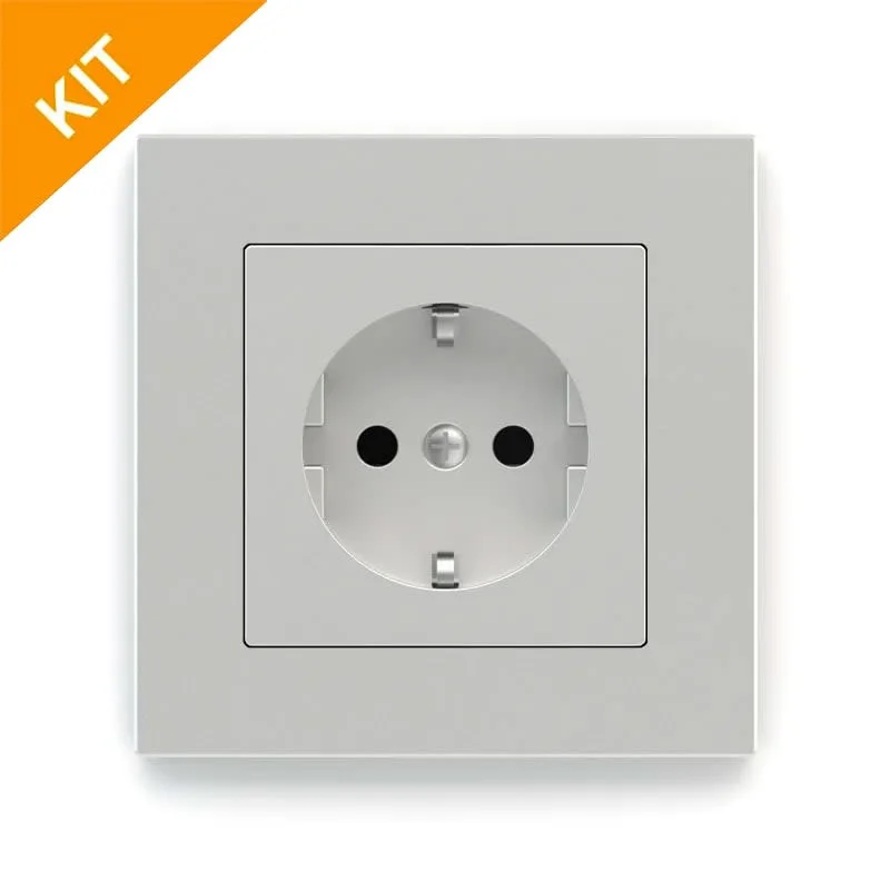 EK-PWS-DE, stikkontakt m/ramme i sølv til 71serien (deep)