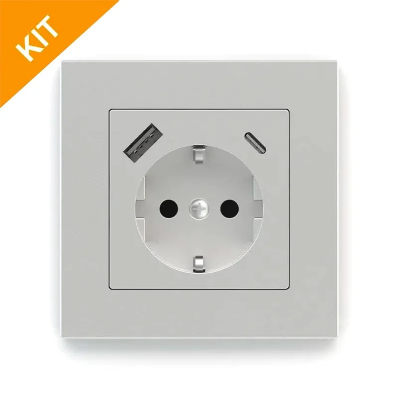 EK-PWS-DE-USB, stikkontakt m/ramme i sølv til 71serien (deep