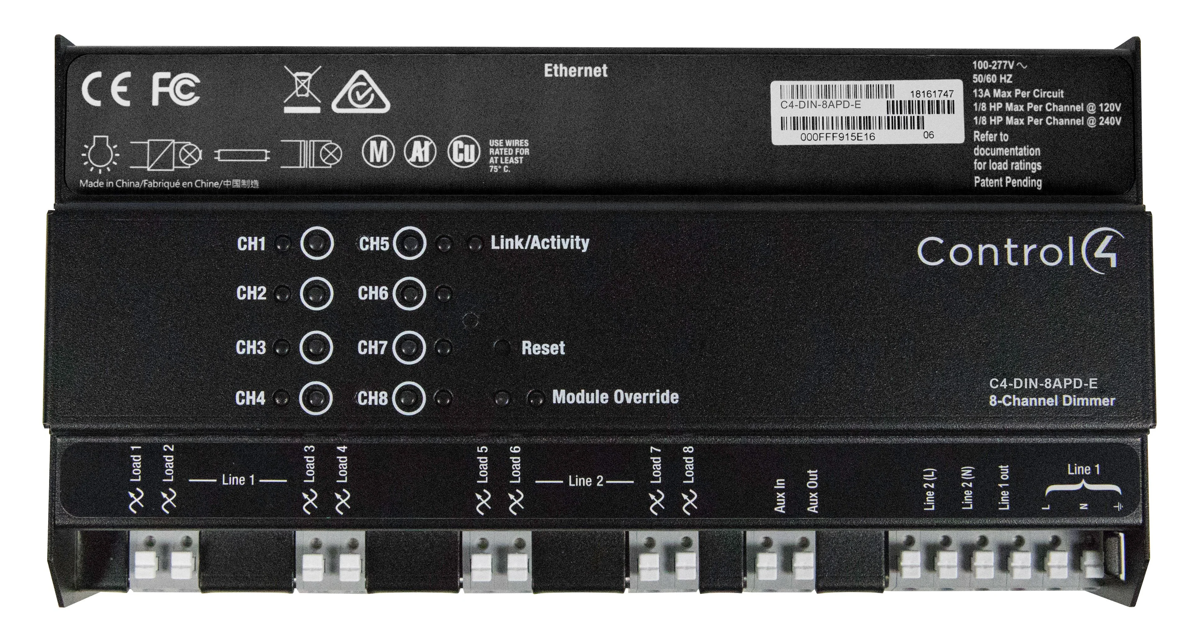 C4-DIN-8APD-E, DIN-RAIL 8-CHANNEL ADAPTIVE PHASE DIMMER
