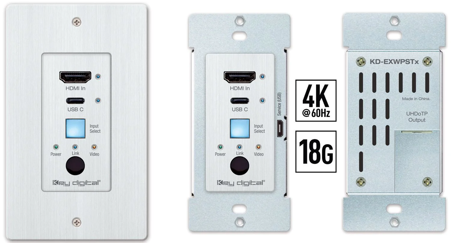 KD-EXWPSTx, Single Gang HDMI USB-C over 50m CAT5e/6 W-Plat