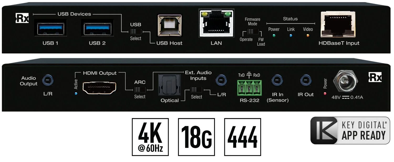 KD-X100MRx, 4K/18G HDBT Rx (100m) with USB
