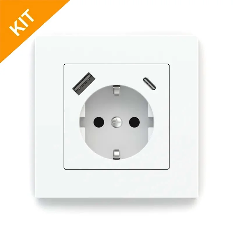 EK-PWS-DE-USB, stikkontakt m/ramme i hvit 71serien (deep)