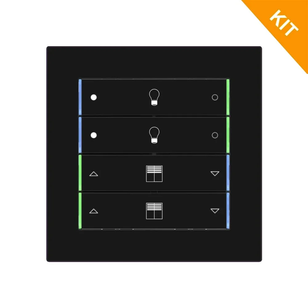 EK-E13-TP-BG, 4 x recta horiz rocker i sort, kit m/gravering