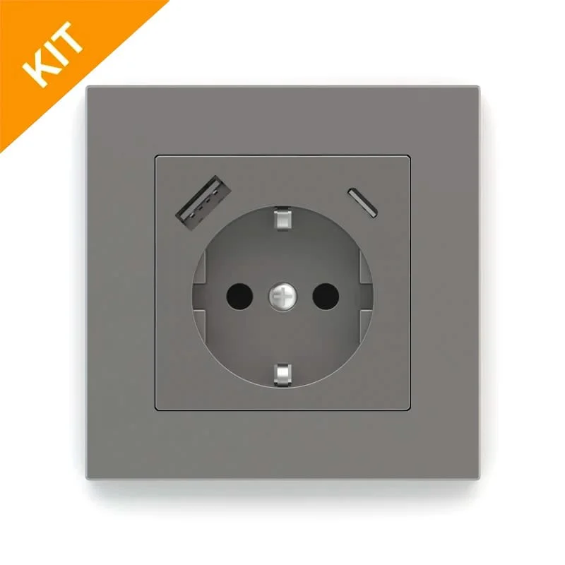 EK-PWS-DE-USB, stikk. m/ramme i hematite til 71serien (deep)